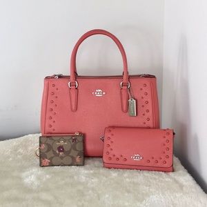 🌸SOLD🌸 Coach Surrey Studded Coral Satchel  Set